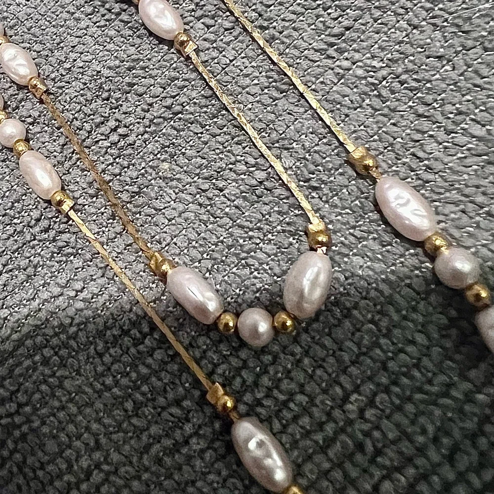 NECKLACE VINTAGE Fashion Gold with Rice Beads 28” No Call Outs